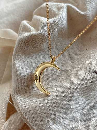 Collier pendentif lune brillant simple en argent sterling 925