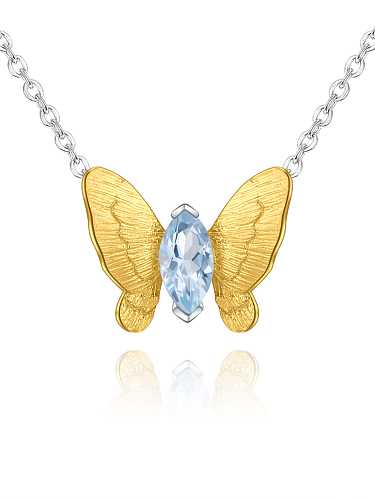 Collier minimaliste papillon en pierre naturelle en argent sterling 925