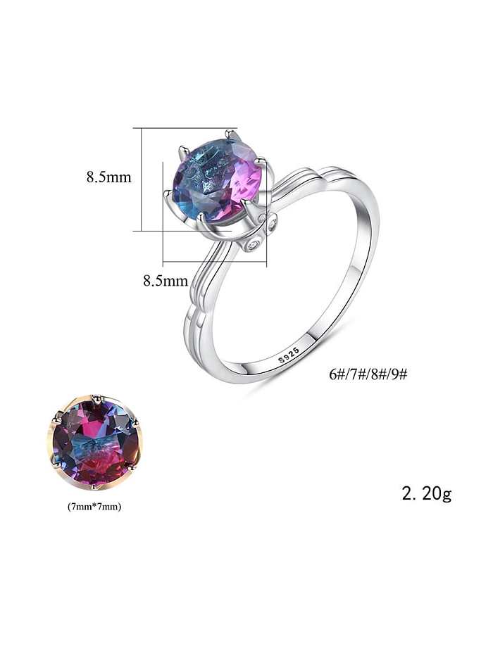 925 Sterling SilverMulti Color Rainbow Stone Geometric Minimalist Band Ring