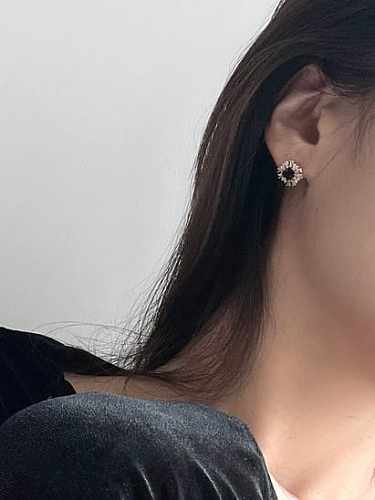 925 Sterling Silver Cubic Zirconia Black Flower Vintage Stud Earring
