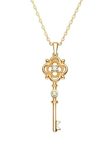 925 Sterling Silver Rhinestone Key Dainty Necklace