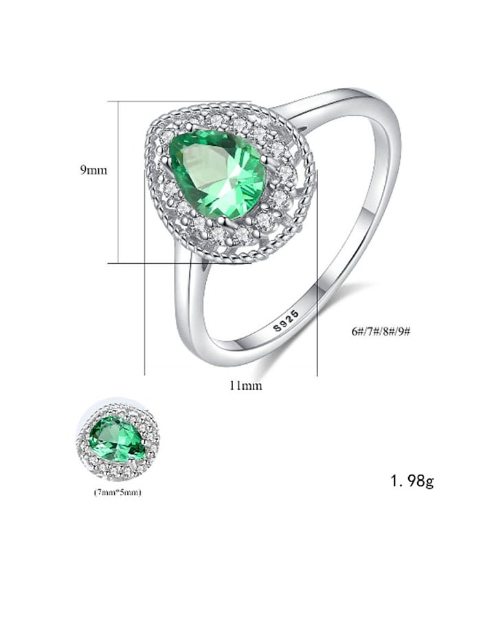 خاتم كلاسيكي من الفضة الإسترليني عيار 925 مرصع بحجر الزركونيا الأخضر