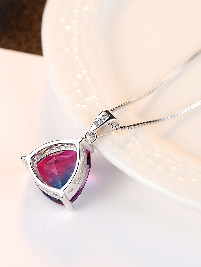 Sterling silver Rainbow semi-precious stones Triangle necklace