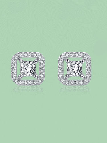 925 Sterling Silver Cubic Zirconia Square Classic Stud Earring