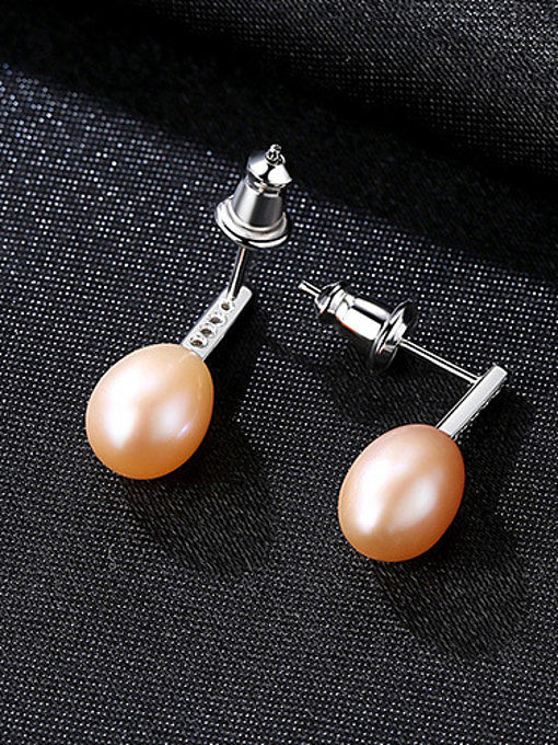 Sterling silver inlaid with 3A zircon 7-8mm natural pearl earring