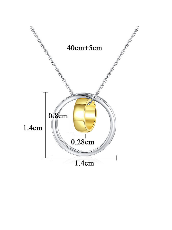 925 Sterling Silver With Simple glossy double circle Pendants necklace