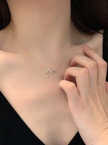925 Sterling Silver Rhinestone Gold Electrocardiogram Dainty Necklace