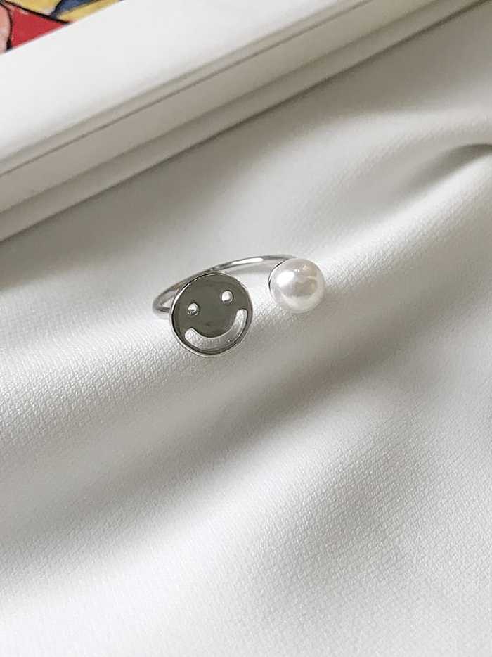 Anillo midi minimalista de tamaño libre con cara de perla de imitación de plata de ley 925