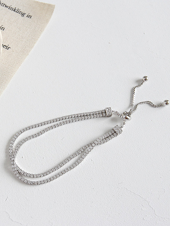 Bracelet argent perles d'ajustement zircon double couche