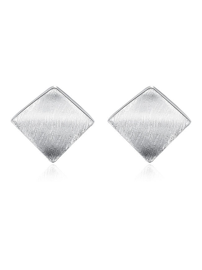 925 Sterling Silver With Glossy Simplistic Geometric Stud Earrings