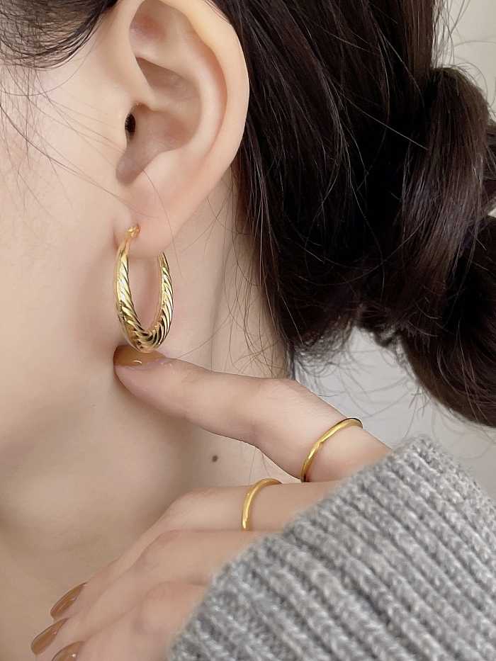 925 Sterling Silver Round Vintage Corrugated Hoop Earring