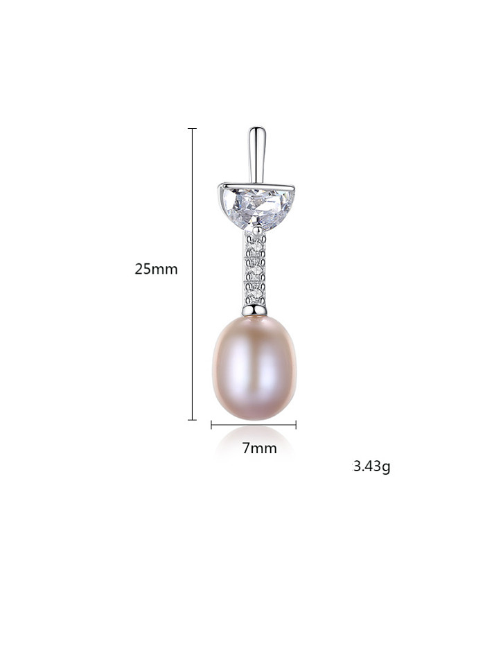 Sterling Silver with 3A zircon 7-8mm Natural Freshwater Pearl Earrings