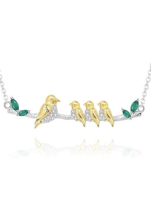 925 Sterling Silver Natural Stone Bird Artisan Necklace