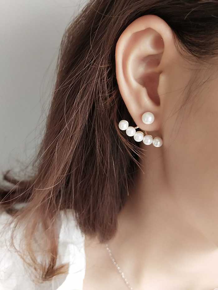 925 Sterling Silver Imitation Pearl Irregular Dainty Shaped Stud Earring