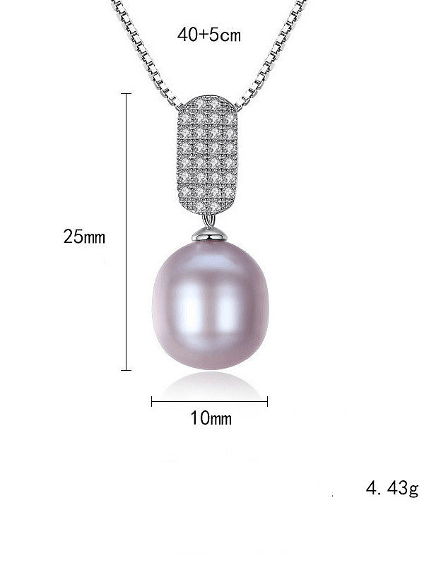 925 Sterling Silber einfache Art und Weise Süßwasserperlen-Anhänger-Halskette