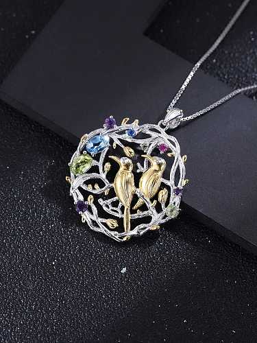 925 Sterling Silver Natural Stone Bird Luxury Necklace