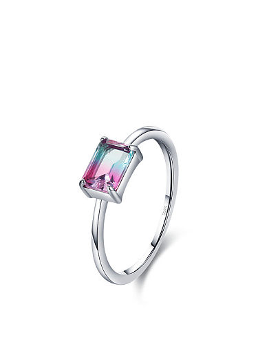 925 Sterling Silver Tourmaline Rectangle Classic Band Ring