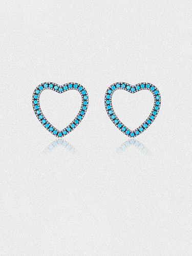 Boucles d'oreilles minimalistes en forme de coeur turquoise en argent sterling 925