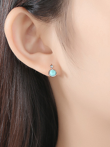 925 Sterling Silver With Turtquoise Fashion Round Stud Earrings