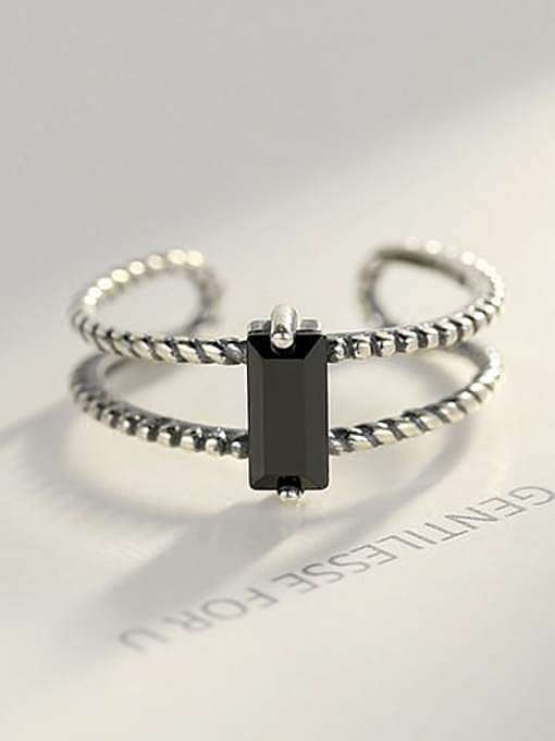 Stapelbarer Ring aus 925er Sterlingsilber mit Kubikzirkonia, schwarz, geometrischer Vintage-Stil