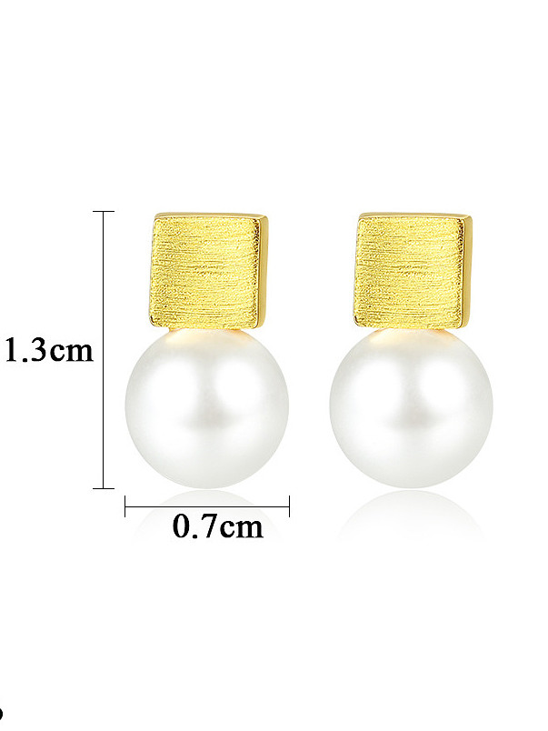 925 Sterling Silver With Artificial Pearl Simplistic Square Stud Earrings