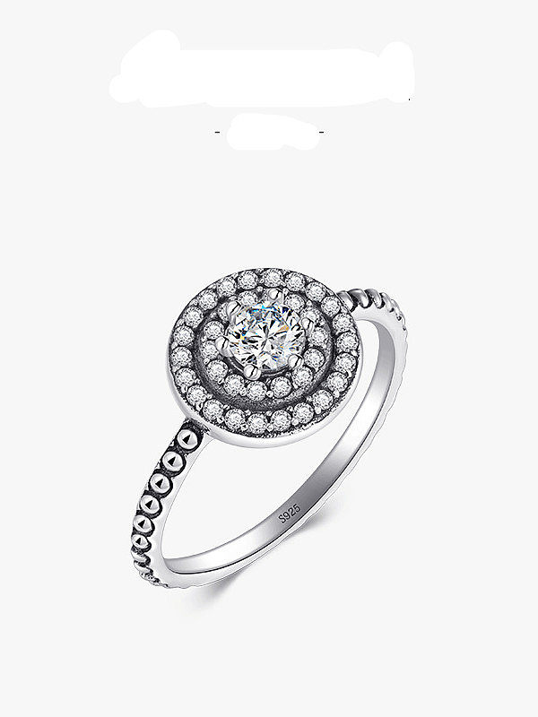 925 Sterling Silver Cubic Zirconia Round Vintage Band Ring