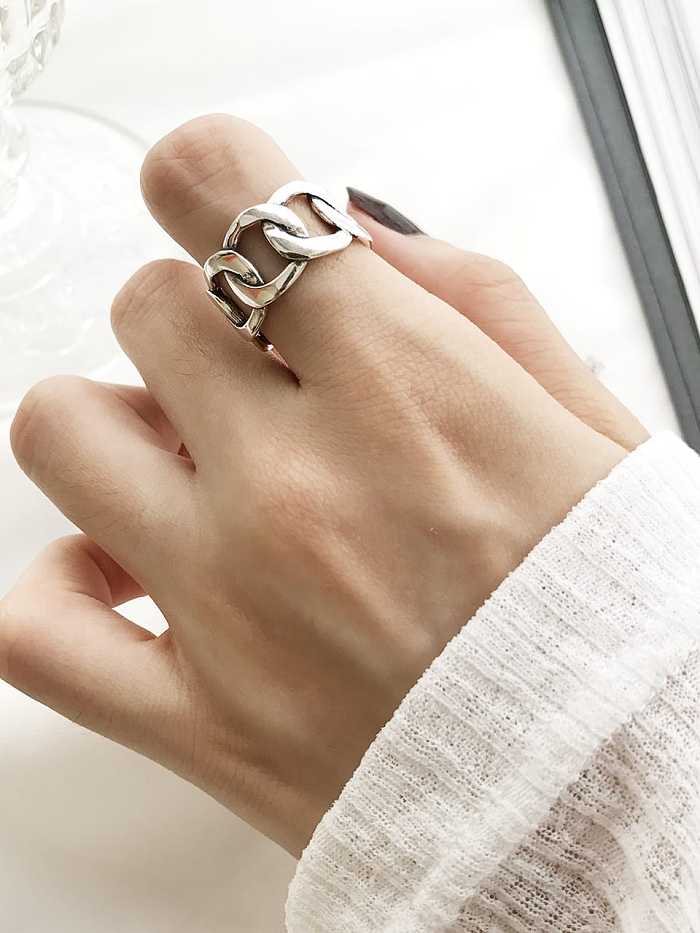 925 Sterling Silver Vintage Wide Chain Free Size Midi Ring