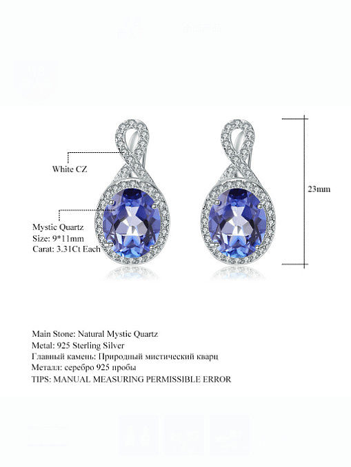 925 Sterling Silver Natural Blue Topaz Geometric Luxury Drop Earring