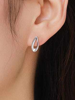925 Sterling Silver Cubic Zirconia Geometric Classic Stud Earring