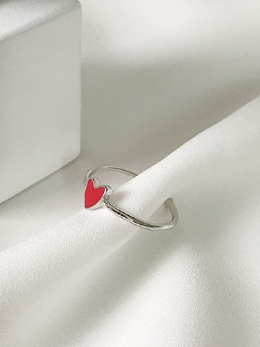 925 Sterling Silver enemel simple heart Freee size ring