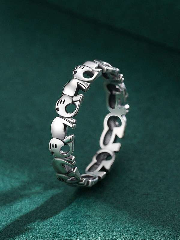 925 Sterling Silver Elephant Cute Band Ring