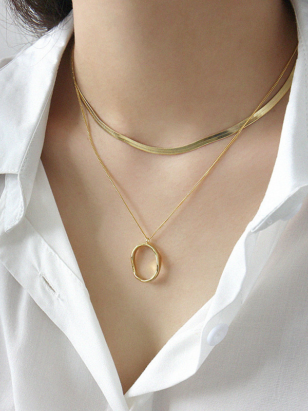 925er Sterlingsilber mit hohlen, vereinfachten, geometrischen, ovalen Halsketten