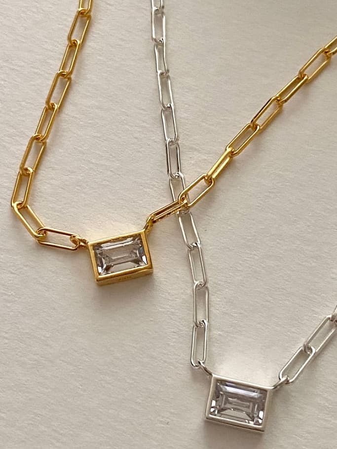 925 Sterling Silber Glasstein Geometrische Vintage Halskette