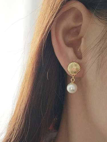 925 Sterling Silver Imitation Pearl White Round Minimalist Drop Earring
