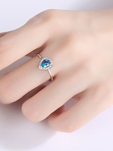 925 Sterling Silver Cubic Zirconia Water Drop Dainty Band Ring