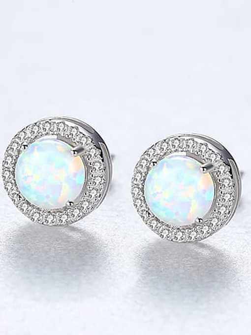 925 Sterling Silver Opal Round Minimalist Stud Earring