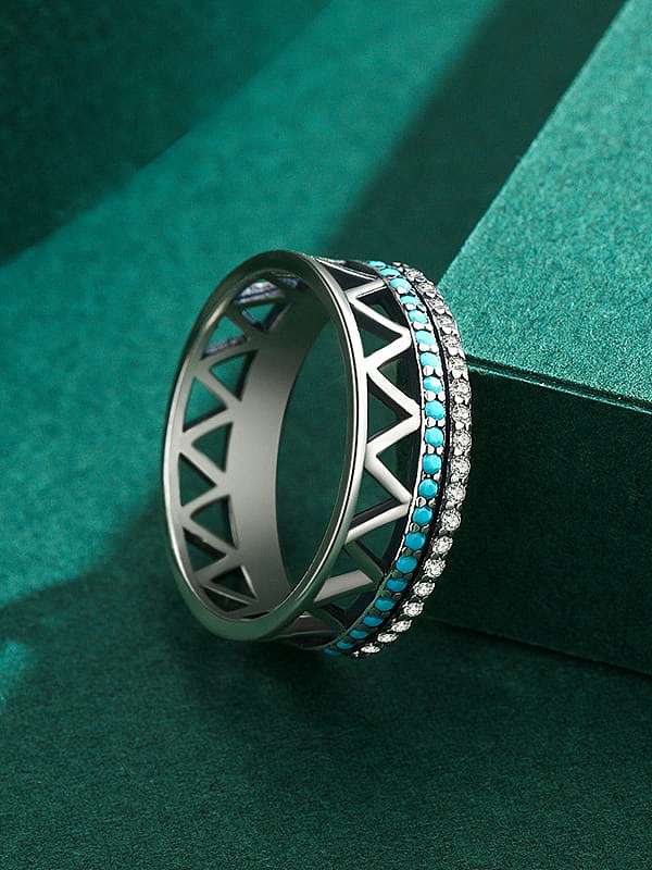 925 Sterling Silver Turquoise Geometric Trend Stackable Ring