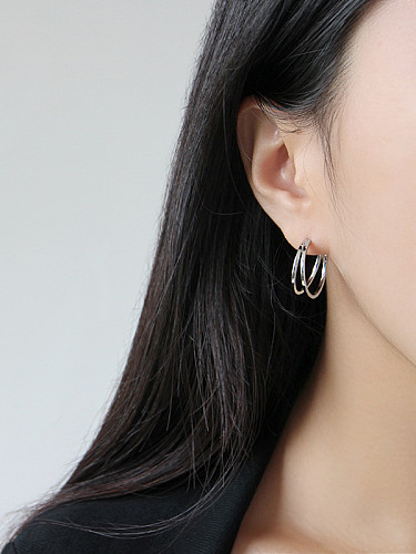 925 Sterling Silver With 18k Gold Plated Simplistic Double Line Stud Earrings