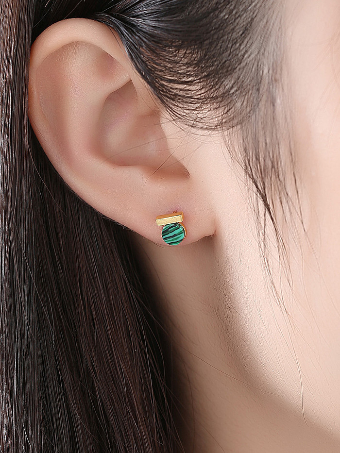 925 Sterling Silver With Turquoise Simplistic Geometric Stud Earrings