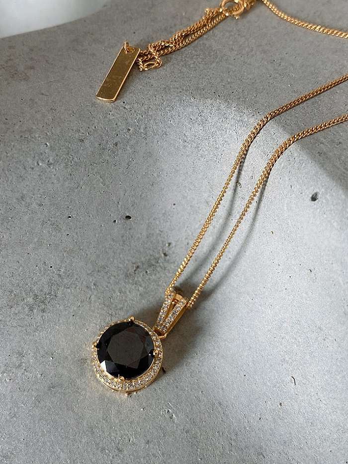 Halskette mit geometrischem Vintage-Anhänger aus 925er Sterlingsilber mit Obsidian