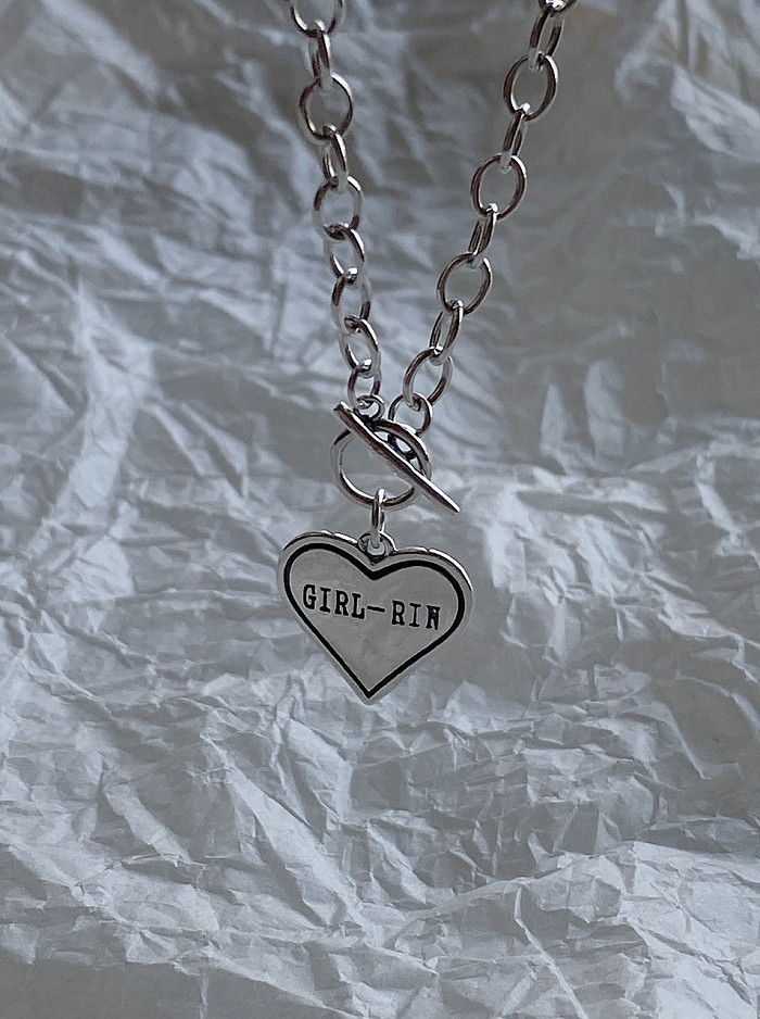 925 Sterling Silver With Antique Silver Plated Simplistic Heart-shaped Monogrammed Locket Necklace
