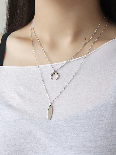 Sterling Silver simple geometric Moon Necklace