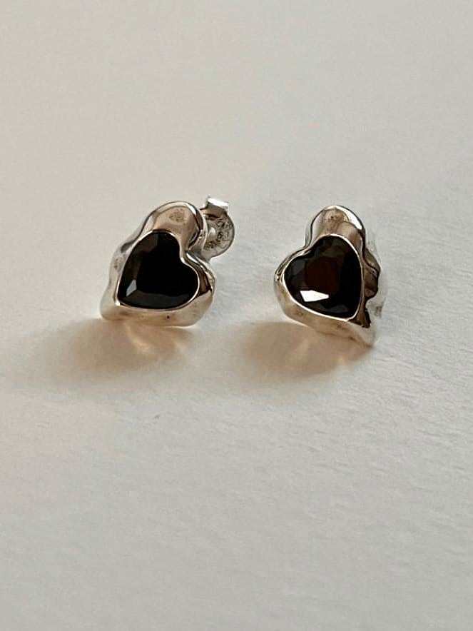 925 Sterling Silver Acrylic Heart Vintage Stud Earring