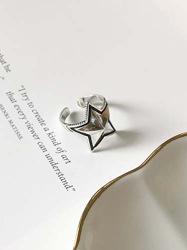 خاتم ميدي من الفضة الإسترليني عيار 925 بتصميم نجمة خماسية مقاس حر