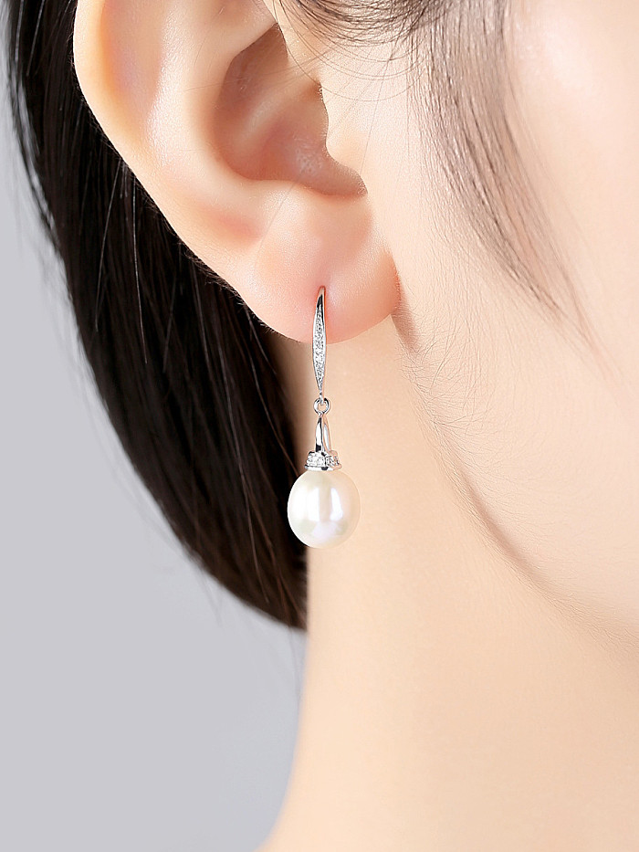 Boucles d'oreilles argent sterling perles d'eau douce naturelles micro-serties zircon 3A