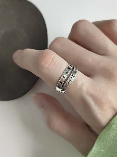 925 الفضة الاسترليني رسالة ابتسامة تحافظ على خاتم عتيق قابل للتكديس
