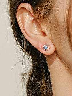 925 Sterling Silver Opal Square Minimalist Stud Earring