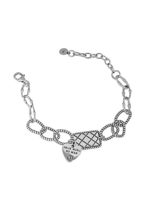 Pulsera de eslabones de cadena cuadrada de amor vintage geométrico de plata de ley 925