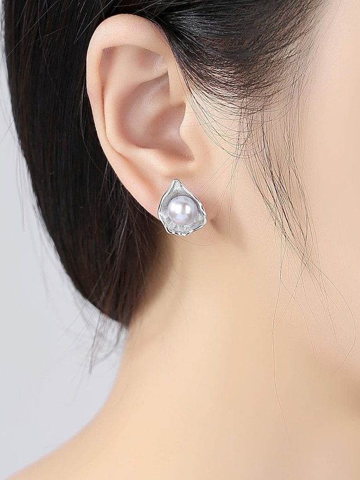 925 Sterling Silver Freshwater Pearl White Irregular Vintage Stud Earring