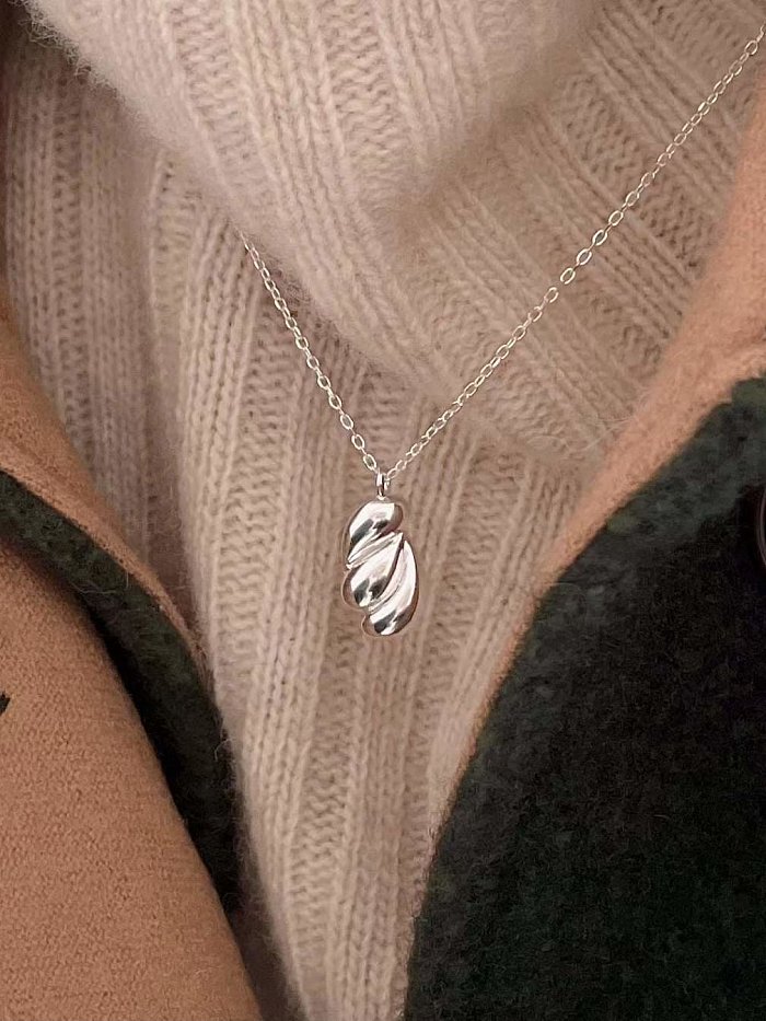 925 Sterling Silver Irregular Vintage Shaped Water Drop Necklace